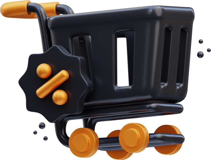 Black Friday discount shopping cart 3d illustration, 3d rendering